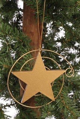 Bulk Group of 18 Gold Metal Swirl Wood Star 3-3/4'' Ornaments