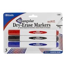 BAZIC Products® Triangle Dry-Erase Markers, Chisel Tip, Assorted Colors, Pack...