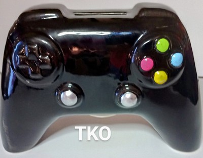 Retro Black  Video Game Controller  Piggy Bank with FLAW Gamer Style 