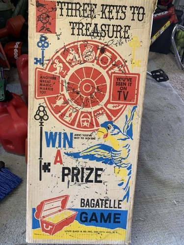 Vintage Three Keys to Treasure Pinball Bagatelle Game w/ Box & Prizes 1960 Marx