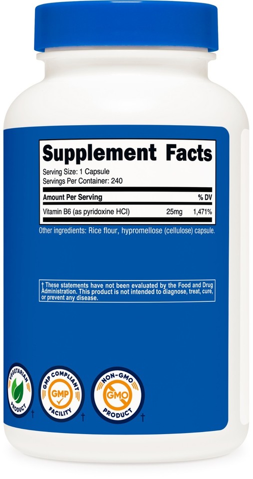 Nutricost Vitamin B6 (Pyridoxine HCl) 25mg, 240 Capsules | eBay
