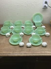 Lot of 10 MCM Fire King Jadeite Jane Ray Cup & Saucers ~ w/ 11 Napkin Rings