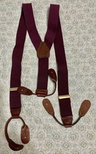 Vtg. CAS West Germany Mens Button On Suspenders Burgandy Elastic