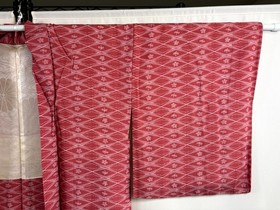 Vintage Japanese Haori Kimono Jacket Coral Pink Lattice Diamond Floral