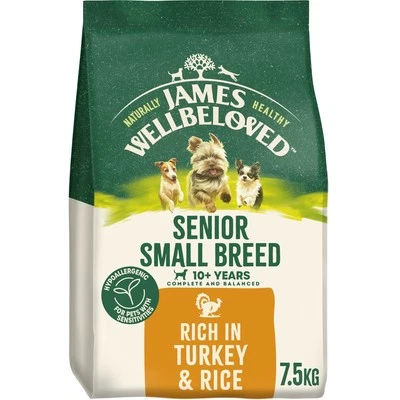 7.5kg James Wellbeloved Small Breed 10+ Years Senior Dry Dog Food Turkey & Rice