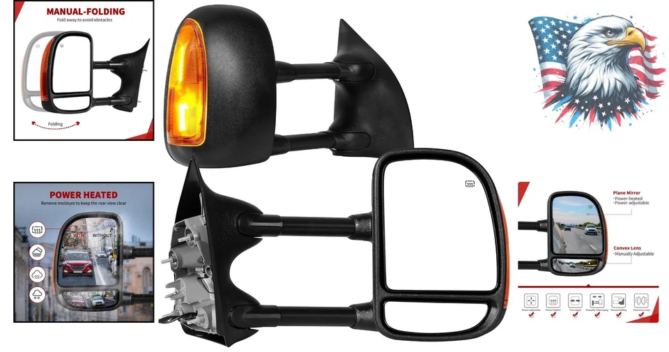 ABS Towing Mirrors with Amber LED Signal for 2001-2005 Ford Excursion Foto 2 de 4