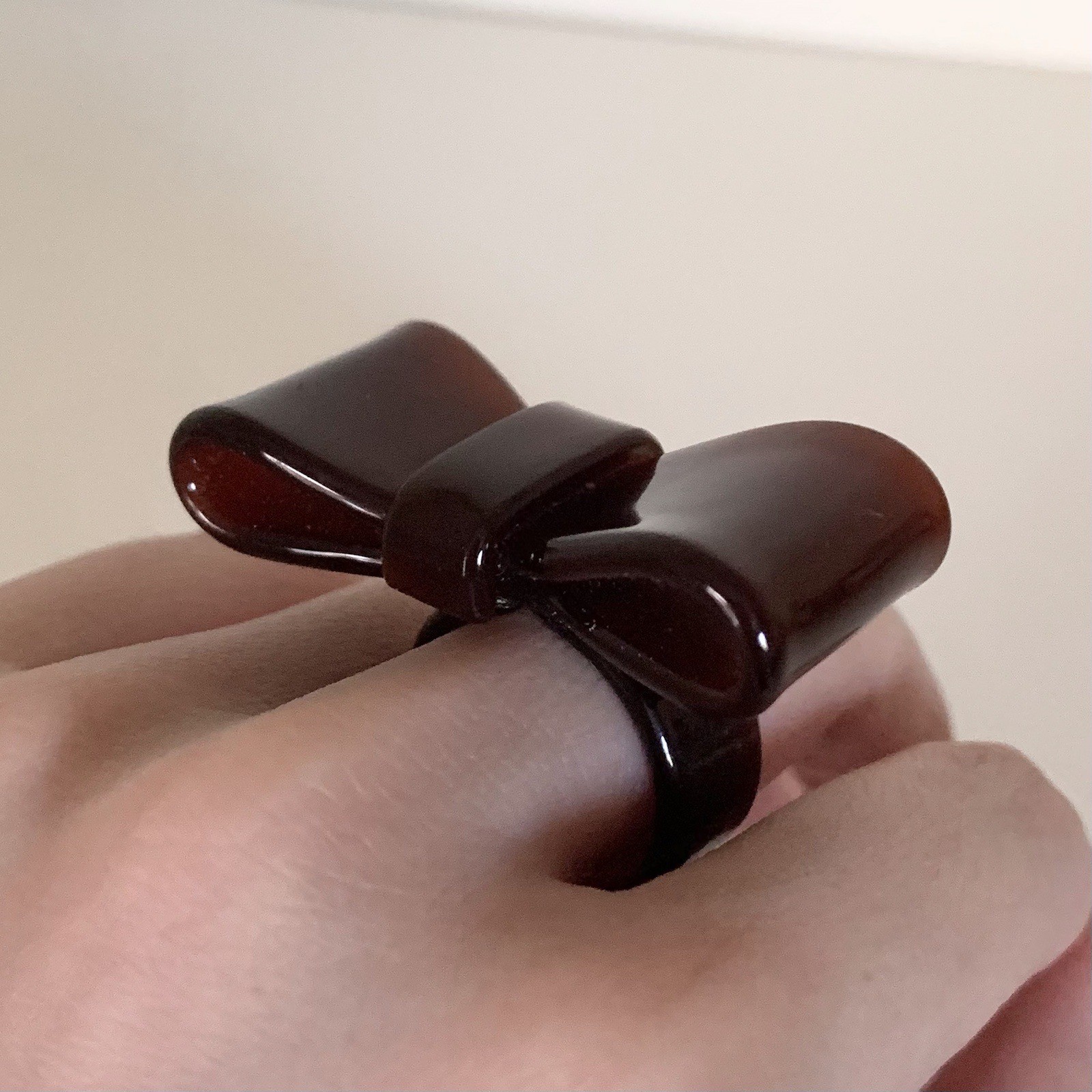 Y2K Large Translucent Brown Bow Ring - image 1