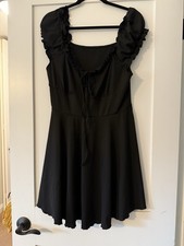 Cider Women's Plus 1XL Black Square Neck Ruffle Puff Sleeve Short A-Line Dress