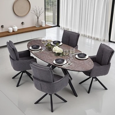 Ensemble table de salle à manger ovale lot de 4 armoires anthrazite Homestyle4u - Photo 1/4