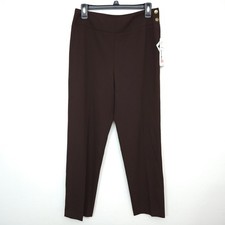 NWT Ralph Lauren LRL Wool Blend Brown Flat Front Side Snap Womens 8P Dress Pants