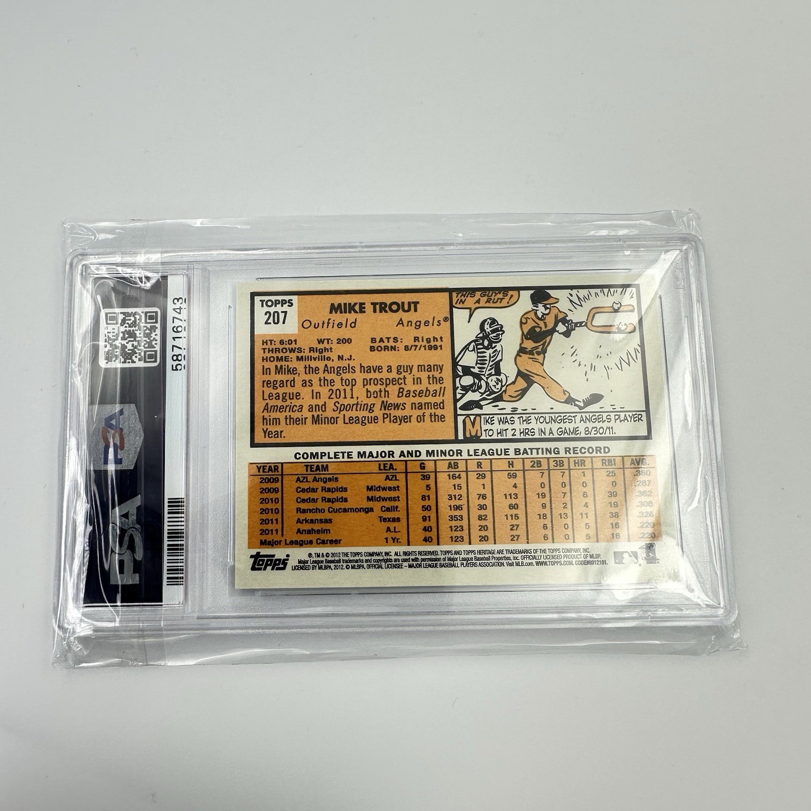 2012 Topps Heritage Mike Trout #207 PSA 9 Mint Anaheim Angels view 2