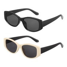 2pcs Oval Sunglasses for Women Clear Black/Beige Gray Lens 