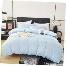 Light Blue Duvet Cover Queen Size, 3pcs Washed Microfiber Bedding Set, Soft