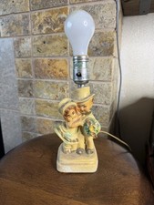 Vtg 1940-50’s Carnival Prize ChalkWare Bride Blue Dress Groom Top Hat Table Lamp