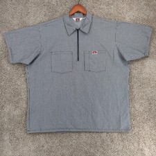 Ben Davis Shirt Mens 2XL XXL Blue Hickory Stripe Short Sleeve 1/2 Zip USA