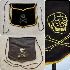 Masonic Knights Templar Apron Skull Crossbones Embroidered Black Velvet