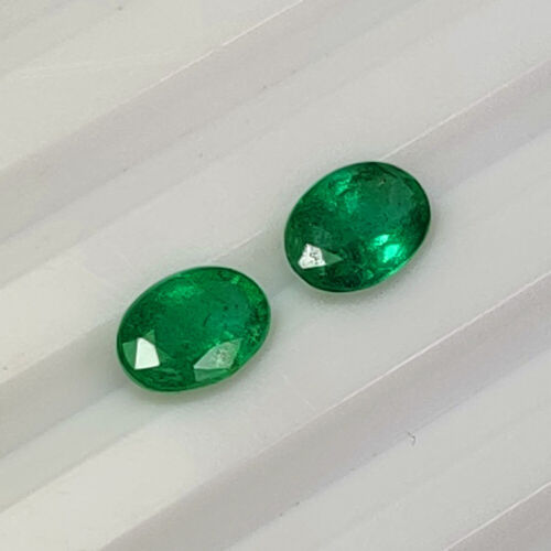 Certified 1.47 CT - Natural Zambian Emerald Dark Green Gem Oval Pair - 3572