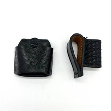 Leather Basket Weave Handcuff & Flashlight Holder Pouch Set Belt Accessories