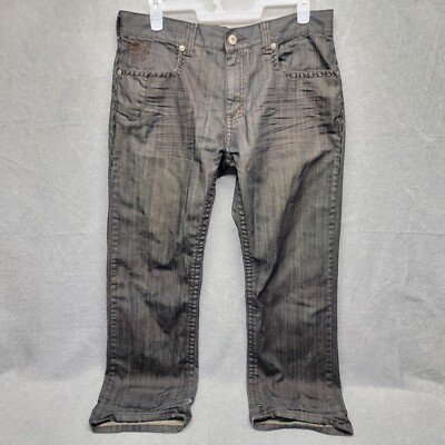 L7 Level 7 Jeans Mens 38x32 Relaxed Straight Black Denim Griffin Embroidery 