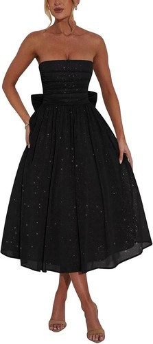 Vestido de graduación para mujer hasta el té sin tirantes formal noche fiesta vestidos con lazo - Imagen 12 de 150