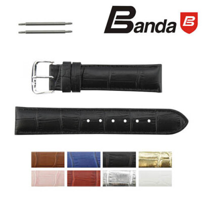 BANDA Genuine Premium Calf Leather Alligator Grain Watch Band, Sizes 8 - 24 mm