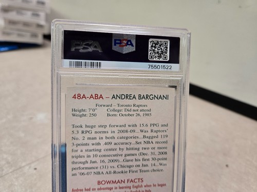 2009 Bowman 48 Andrea Bargnani Auto Red 1/1 PSA 7 - Picture 5 of 6