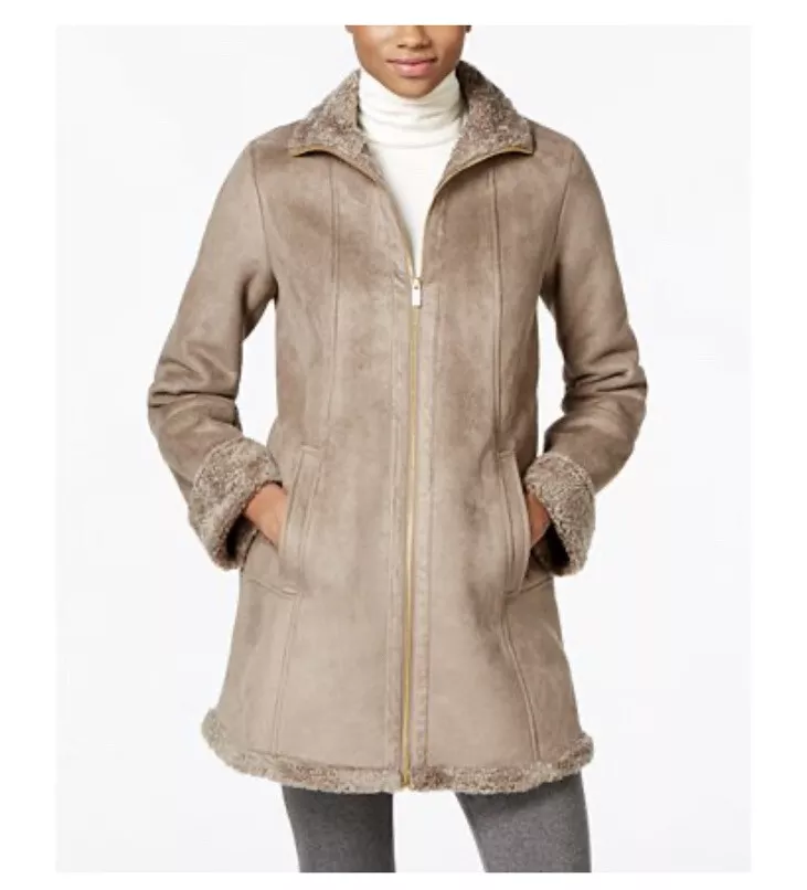 NWT Size M And S Jones New York Stand Collar A Line Faux Fur Coat