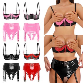 US Women Underwear Liquid Nightwear Glitter Lingerie Open Bust Outfits Sexy Bra