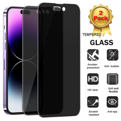 2-PACK For iPhone 16 Plus 15 14 13 12 11 Pro Max XR Privacy Screen Protectors