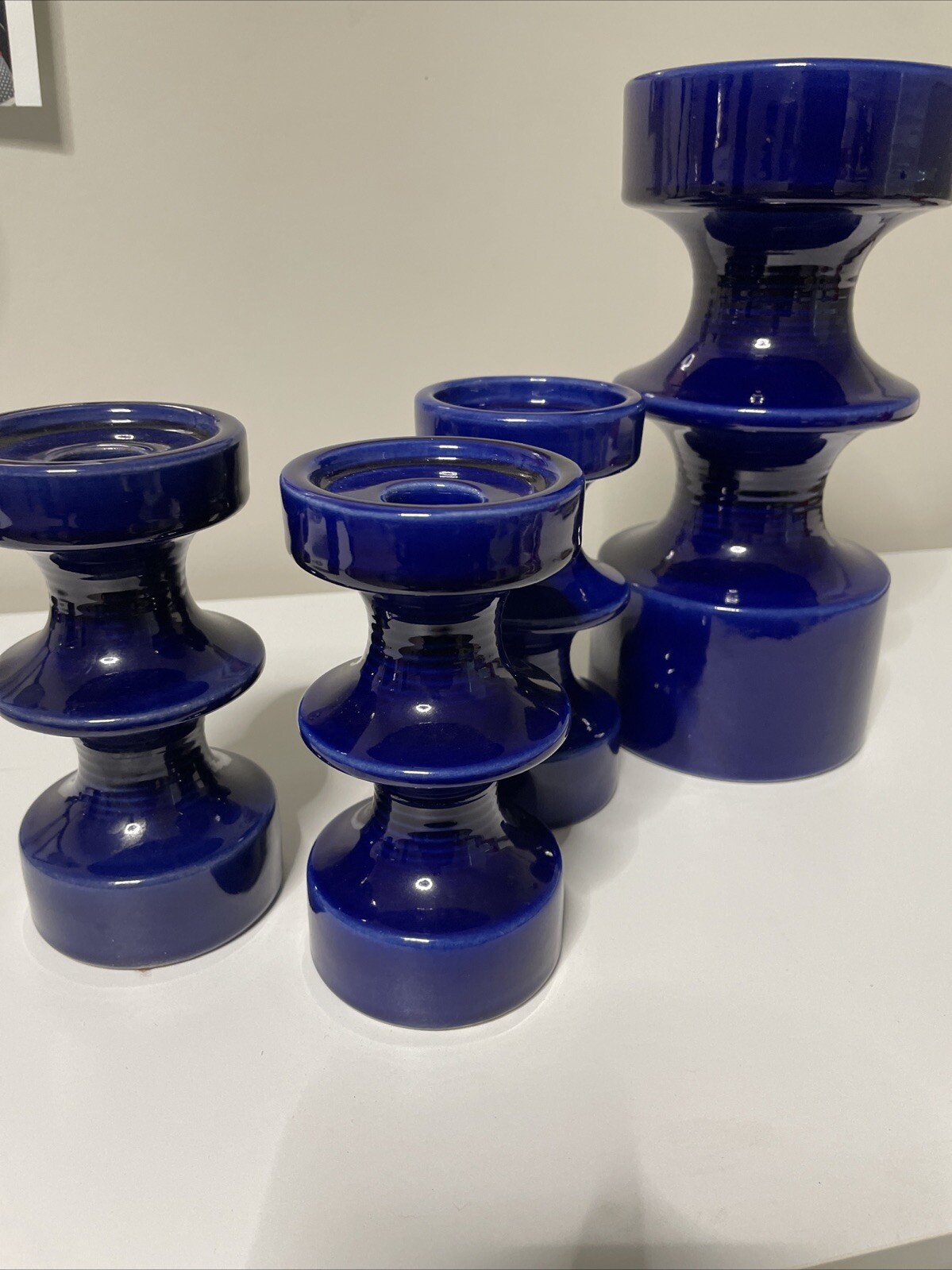 Steuler 4 Piece Cobolt Blue Candleholder Set Marked 149/15 And 150/25