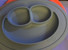 ez pz Mini Happy Silicone Mat Gray Suction Plate Baby Toddler Feeding Mat