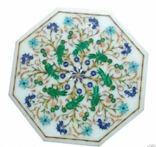 12" white antique marble table top center coffee home decor inlay malachite C46