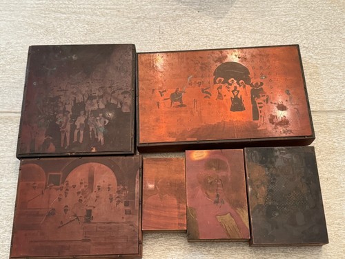 Antique Copper Metal Printing Block Plate Lot of 6 - Picture 2 of 24