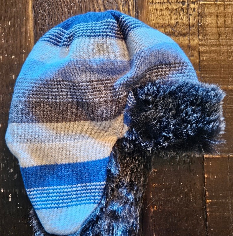 Baby Gap Infant Trapper Hat Sz M L Fur Nordic Style Fair Isle Grey Blue White