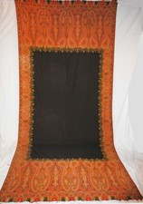 VICTORIAN JACQUARD WOVEN PAISLEY SHAWL, BLACK CENTER, 1860s, 135 x 61