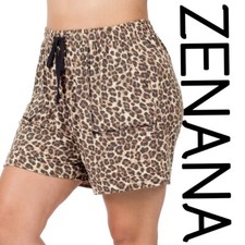 1X 2X 3X PLUS SIZE ZENANA BROWN LEOPARD DRAWSTRING Elastic WAIST SHORTS BHCS