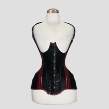 Gothic Black & Red Leather Underbust Corset - Steel Boned Waist Trainer Bustier
