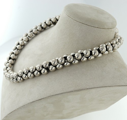 Unique Old Caviar style Bead Sterling Silver 18 inches Necklace - Picture 2 of 9