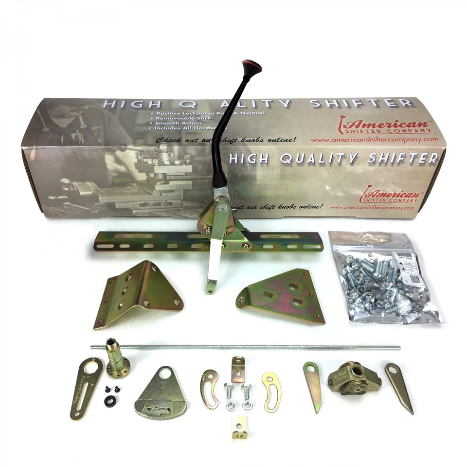 Kit de palanca de cambios de doble acción Ford AOD 10" brazo negro con curva y varilla de perilla negra personalizada Foto 2 de 4