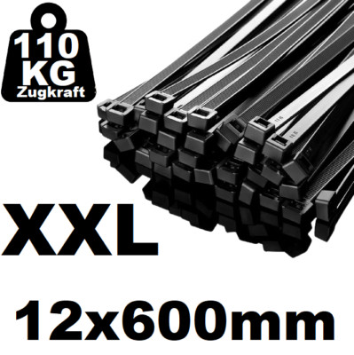 XXL Kabelbinder 12x 600mm Industrie Qualität 12mm breit 60cm lang 110KG Zukraft