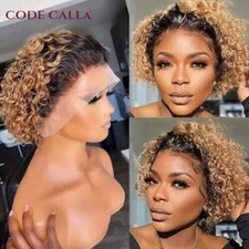Pixie Cut Wig Honey Blond Water DeepWave LaceWig Afro Curly Short Bob Human Hair