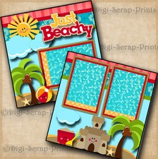 BEACH vacation 2 pre-made scrapbook pages layout paper 12X12 DIGISCRAP A0091