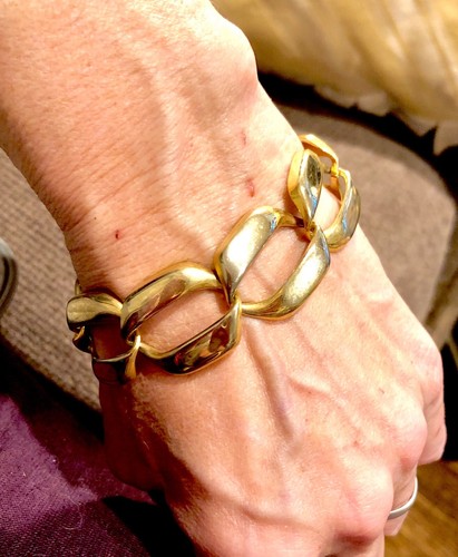 VTG 70s/80s Women's Polished Gold Large Chunky Chain Links Bracelet 7.25" x 7/8" - Picture 6 of 9