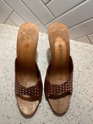 NEW Vintage 80s Candies Style Sandal High Heels Slide Sexy Brown & Silver 8 /39 - Picture 10 of 12