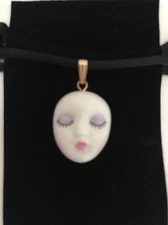 Choker "Blush" Adagio Face Pendant Hand-Painted Porcelain Choker Silk Cord