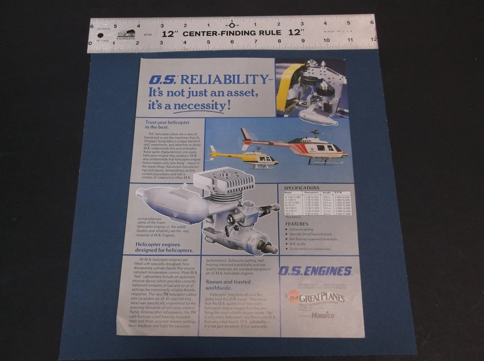 VINTAGE O.S. .21 ABC R/C CAR ENGINE  BROCHURE WITH HELI ENGINES ON BACK *G-COND* - Image 2 of 2