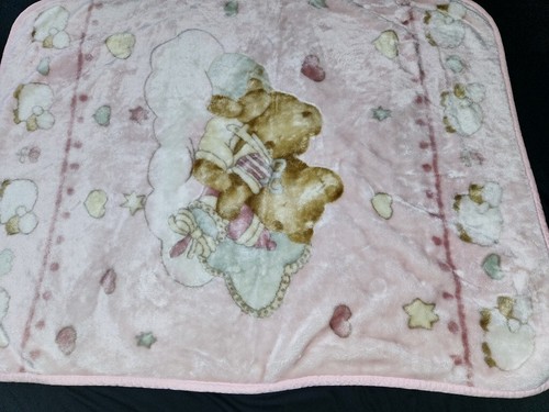VTG Pink Sleeping Teddy Bears Microplush Throw Blanket Lamb Heart Flower 45x60 - Picture 14 of 22