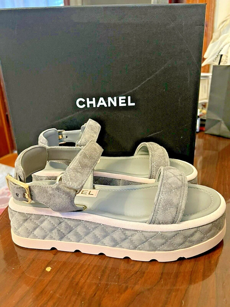 Chanel Chunky 37 Canvas Quilted Platform Sandals CC-W0224P-0002