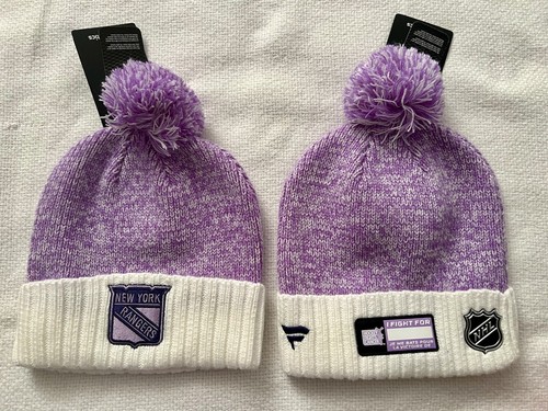 NY RANGERS HOCKEY FIGHTS CANCER KNIT HAT FANATICS CAP MSG NHL PURPLE - 第 1/2 張圖片