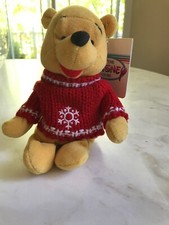 The Disney Store Winnie the Pooh Snowflake Sweater Pooh Mini Bean Bag-Beanie